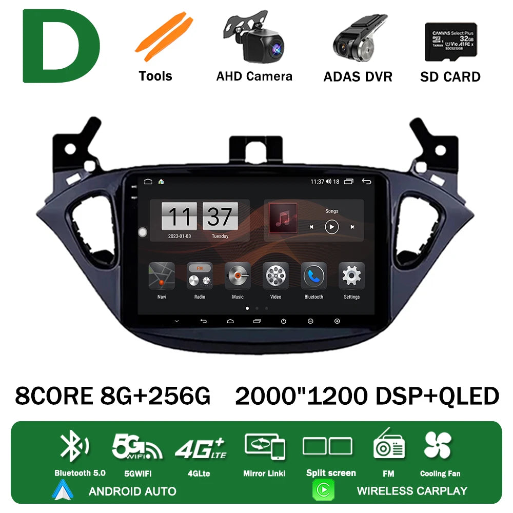 Android 13 for Opel Corsa E 2014 2015 2016 2017 2018 2019 Car Radio Multimedia Player Navigation GPS Auto Stereo Carplay 2 Din