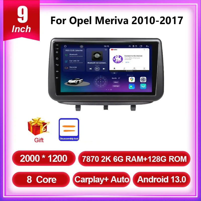 QSZN 2Din Android 13 Car Radio For Opel Meriva 2010 2011 2012 2013 2014 2015 2016 2017 Multimedia Video Player GPS Carplay Auto