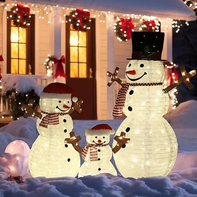 Christmas Decorations Outdoor, Pop-Up Set of 3 Snowman Christmas Decorations Outdoor, Snowman Family with 270 LED Lights