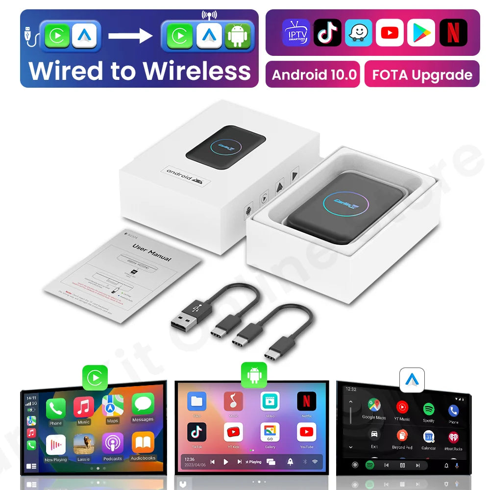 2024 CarlinKit Android 10 Tv Box Lite CarPlay Android auto Wireless Adatper for Car Media Player Netfilx Youtube IPTV Spotify