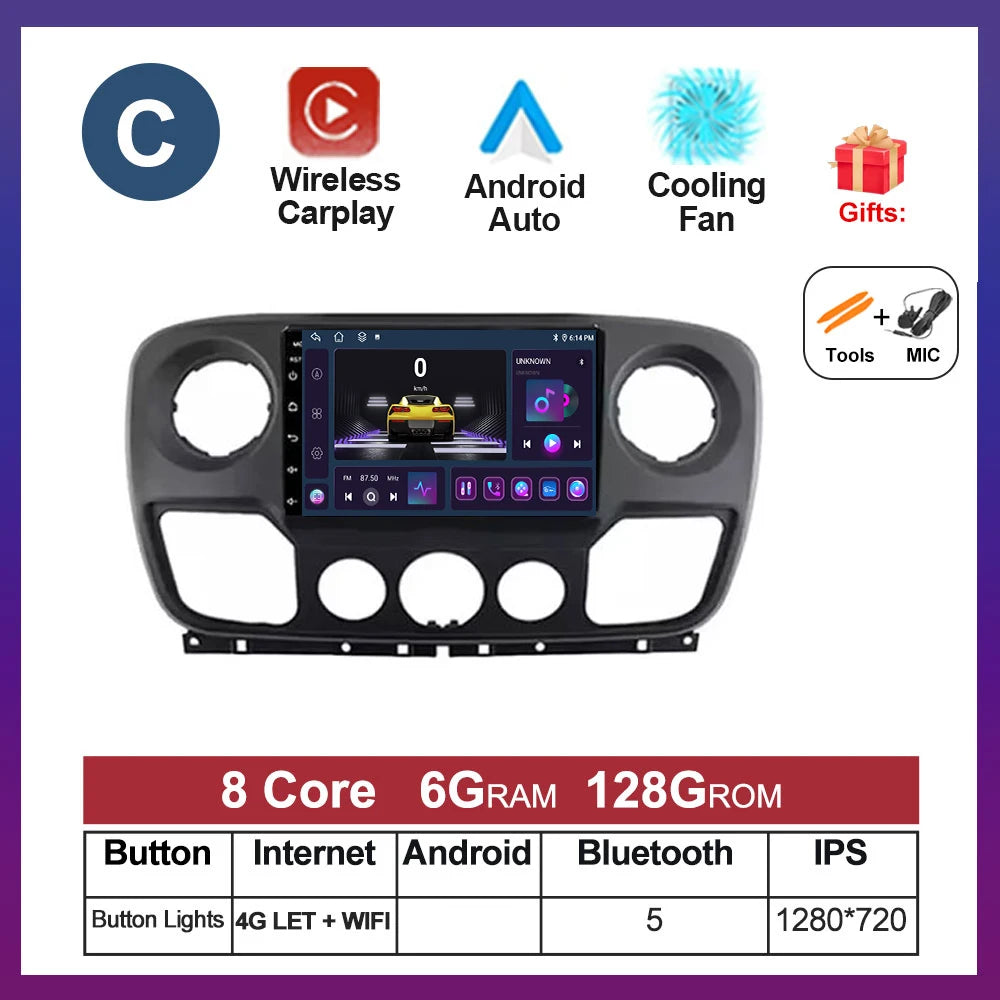 For Nissan NV400 For Opel Movano For Renault Master III 3 2010 - 2019 Android Auto Car Multimedia Radio Wireless Carplay GPS