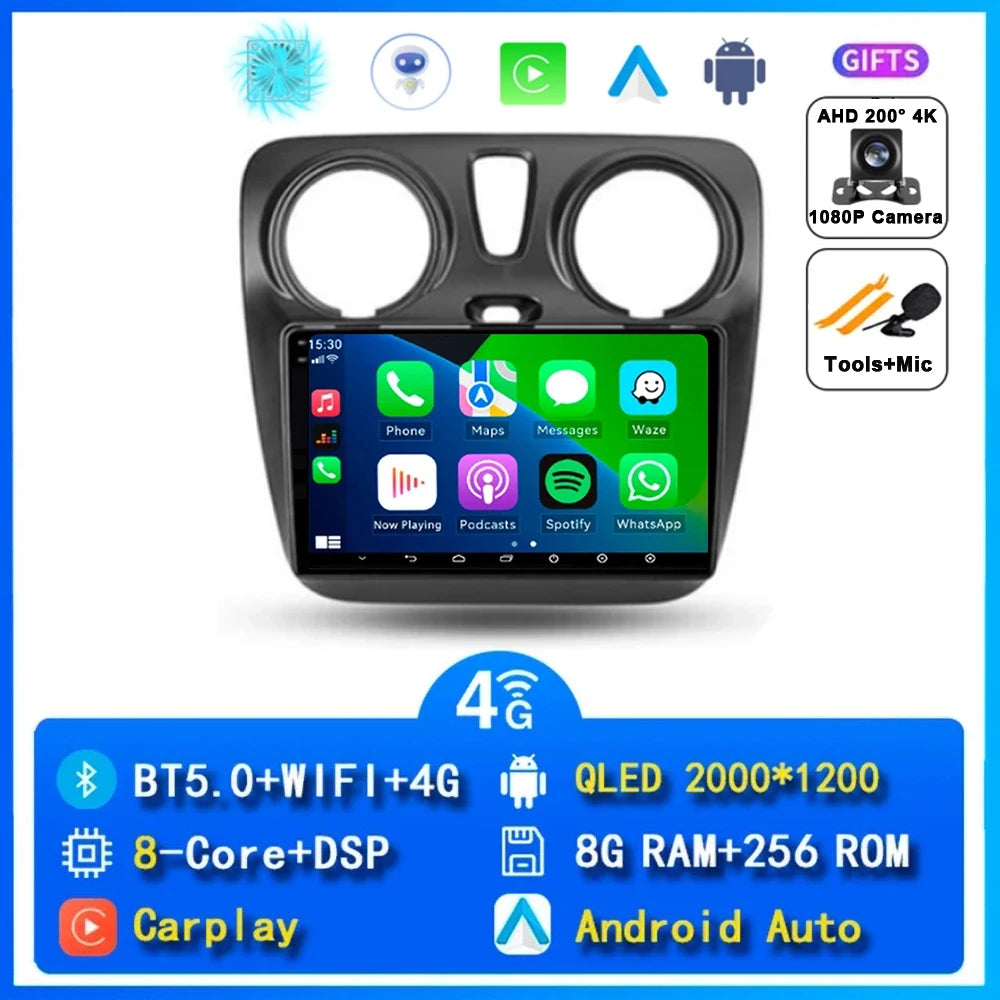 Android 14 Auto Carplay Car Radio For Renault Lodgy Dacia Dokker 2012 - 2020 Navigation GPS Multimedia Player Stereo WiFi+4G BT