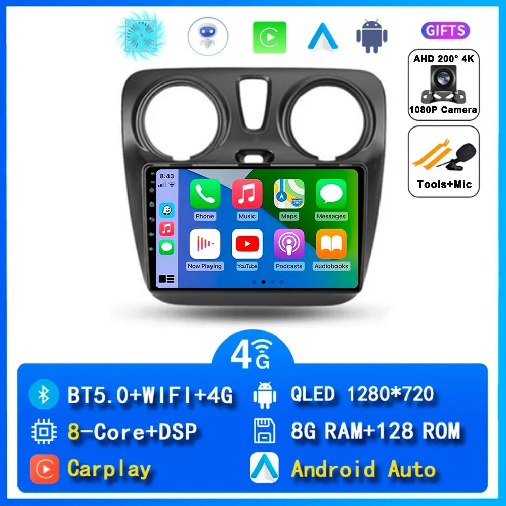 Android 14 Auto Carplay Car Radio For Renault Lodgy Dacia Dokker 2012 - 2020 Navigation GPS Multimedia Player Stereo WiFi+4G BT