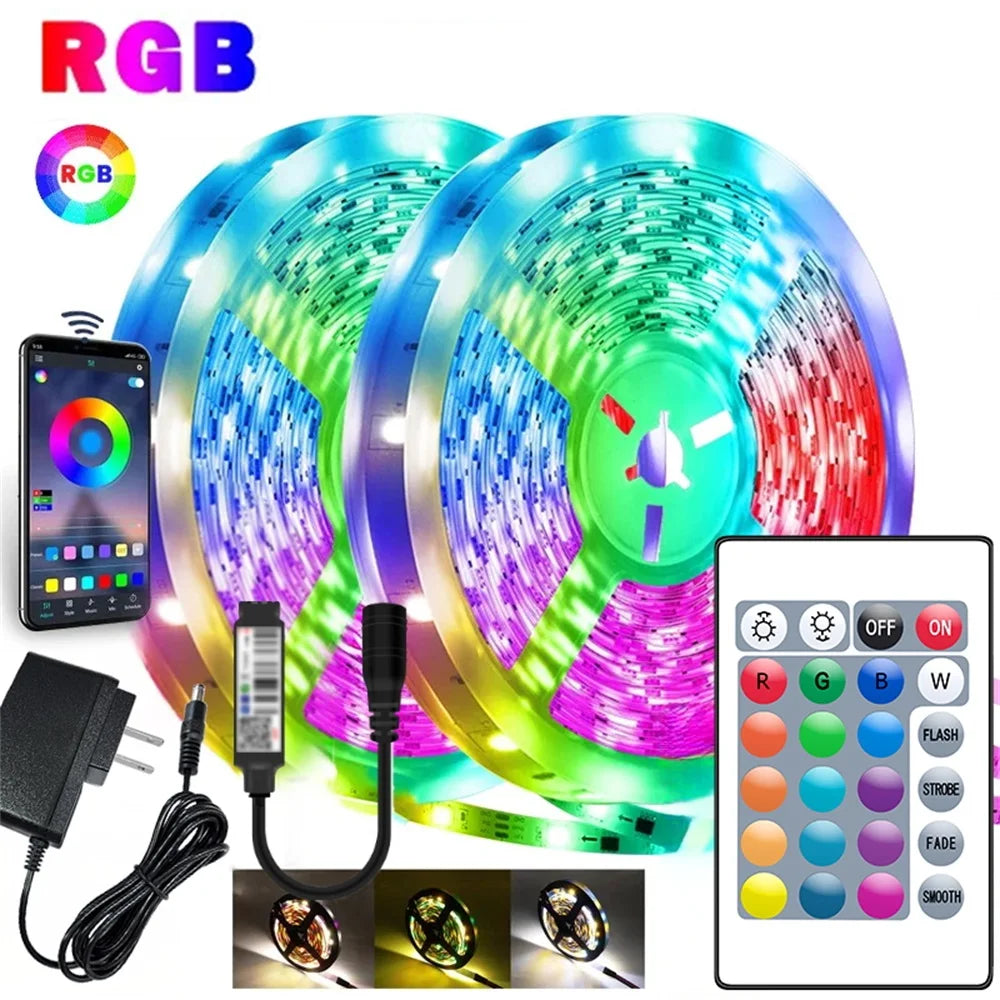 30LEDS/m  5050 RGB Light Strip Bluetooth App Control 12V DC US Power Supply LED Flexible Ribbon Diode Tape for TV Backlight Room