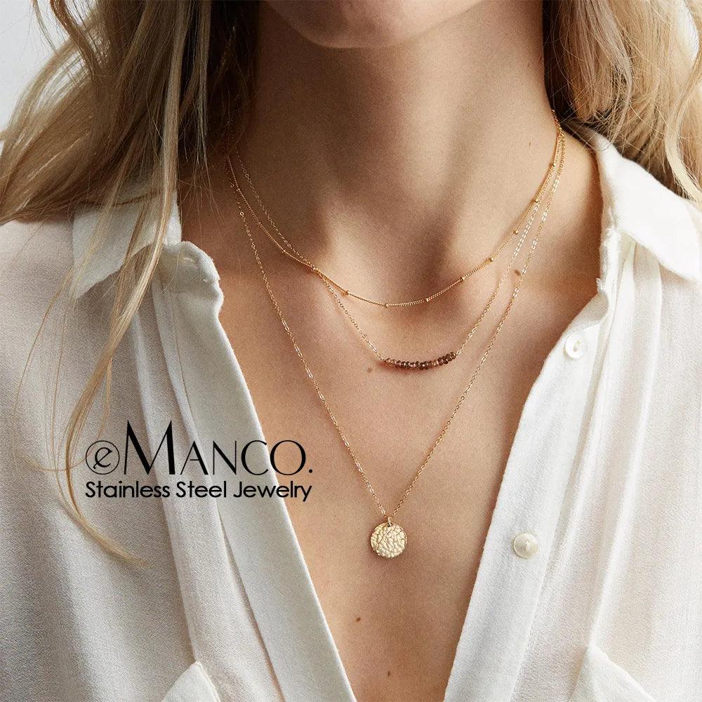 e-Manco Multi Layered Choker Necklace for Women Stainless Steel Necklace Women Statement Pendant Necklace Jewelry 4 Pcs - DDD.MARKET