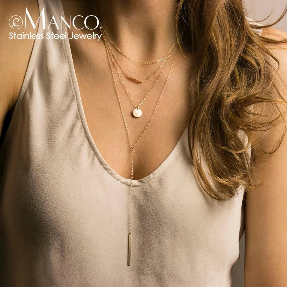 e-Manco Multi Layered Choker Necklace for Women Stainless Steel Necklace Women Statement Pendant Necklace Jewelry 4 Pcs - DDD.MARKET