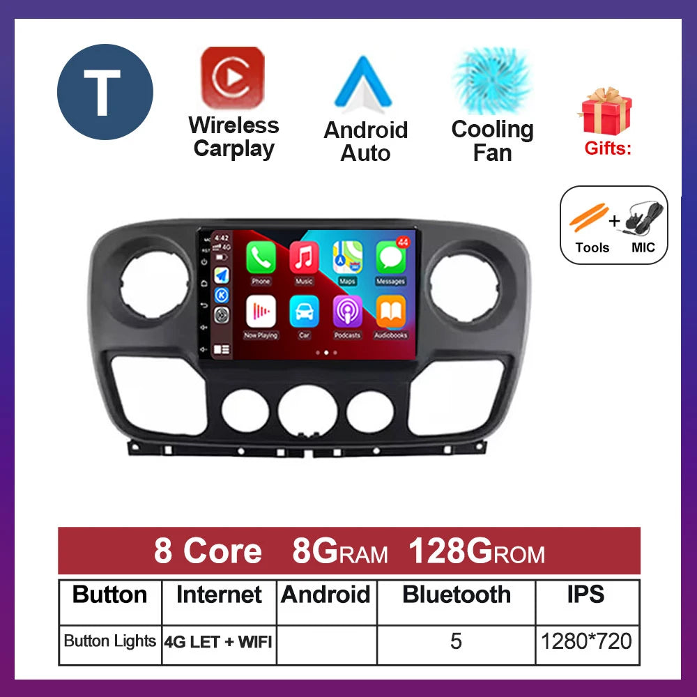 For Nissan NV400 For Opel Movano For Renault Master III 3 2010 - 2019 Android Auto Car Multimedia Radio Wireless Carplay GPS