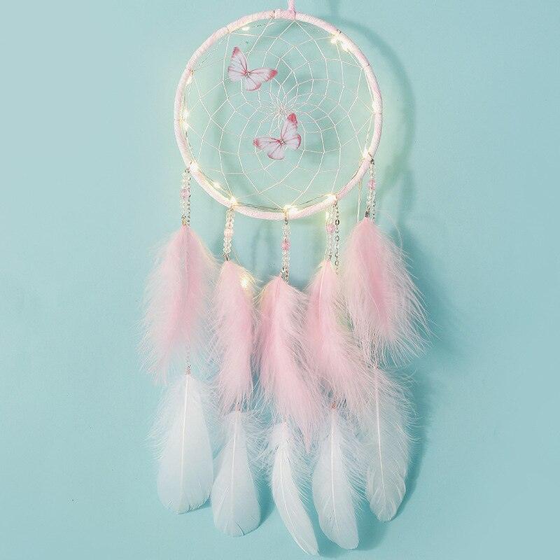 LED Lamp Flying Wind Chimes Lighting Dream Catcher Handmade Gifts Dreamcatcher Feather Pendant Romantic Creative Wall Hanging - DDD.MARKET