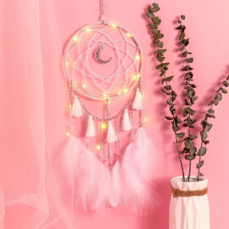 LED Lamp Flying Wind Chimes Lighting Dream Catcher Handmade Gifts Dreamcatcher Feather Pendant Romantic Creative Wall Hanging - DDD.MARKET