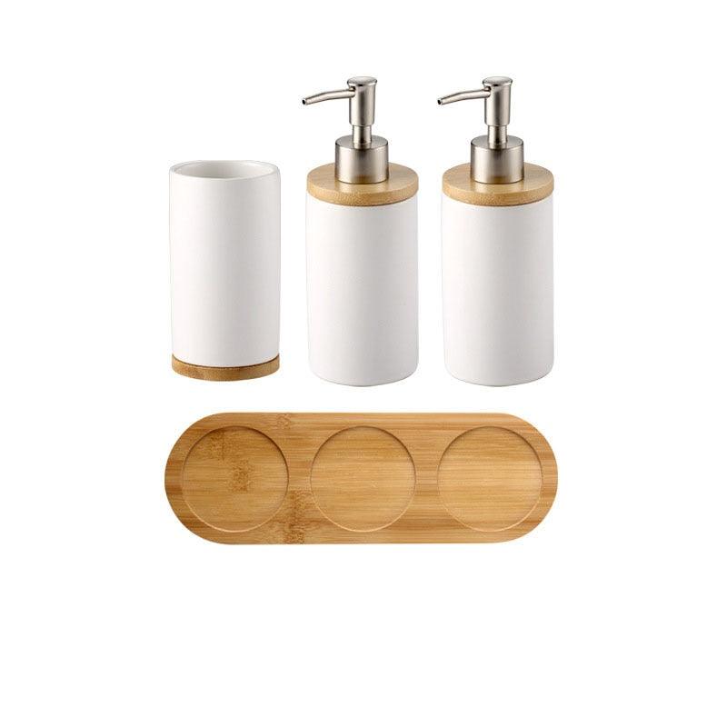 Ceramic Bamboo Toothbrush Holder Cup Bathroom Accessories Set Tumblers Bathroom Emulsion Container Dishwashing Liquid Container - DDD.MARKET