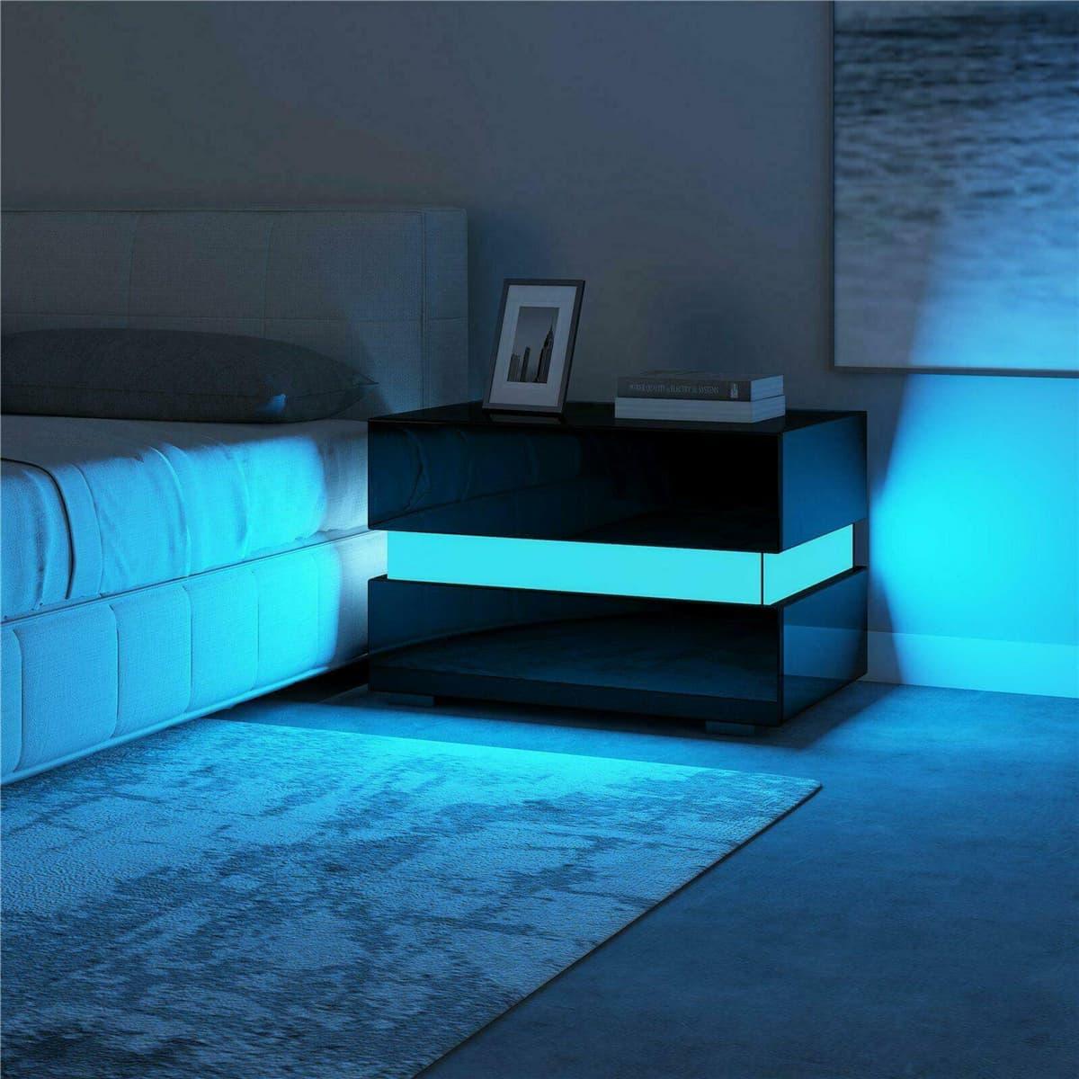 Multifunction RGB LED Nightstands Cabinet Storage Bedside Table Night Table Bedroom Nightstand Home Furniture for Night Lighting - DDD.MARKET