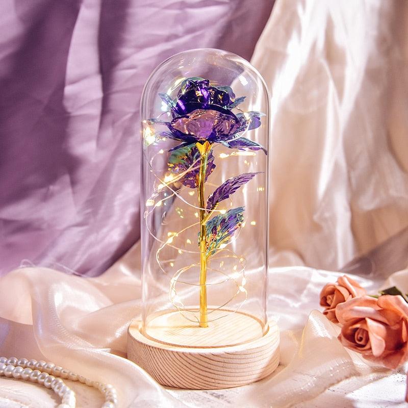 Valentine Gift Beauty and The Beast Preserved Roses In Glass Galaxy Rose Flower LED Light Artificial Flower Gift for Women Girls - DDD.MARKET