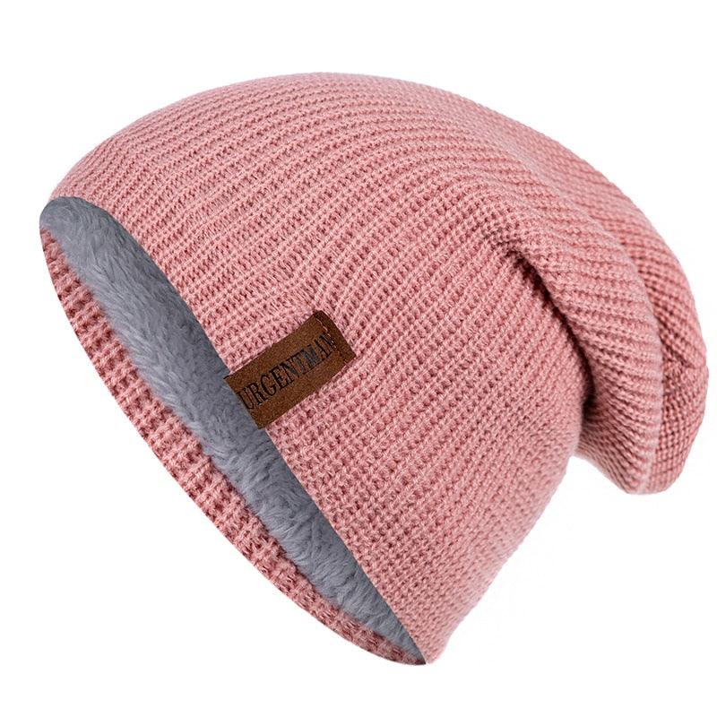 New Unisex Letter Beanie Hat Leisure Add Fur Lined Winter Hats For Men Women Keep Warm Knitted Hat Fashion Solid Ski Bonnet Cap - DDD.MARKET