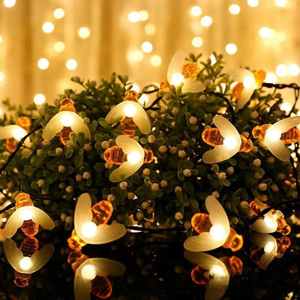 5M 50LED Lamp Honey Bee Led String Fairy Light Outdoor Garden Fence Patio Garland Lights Wall Decor Birthday Party Diy Decor - DDD.MARKET