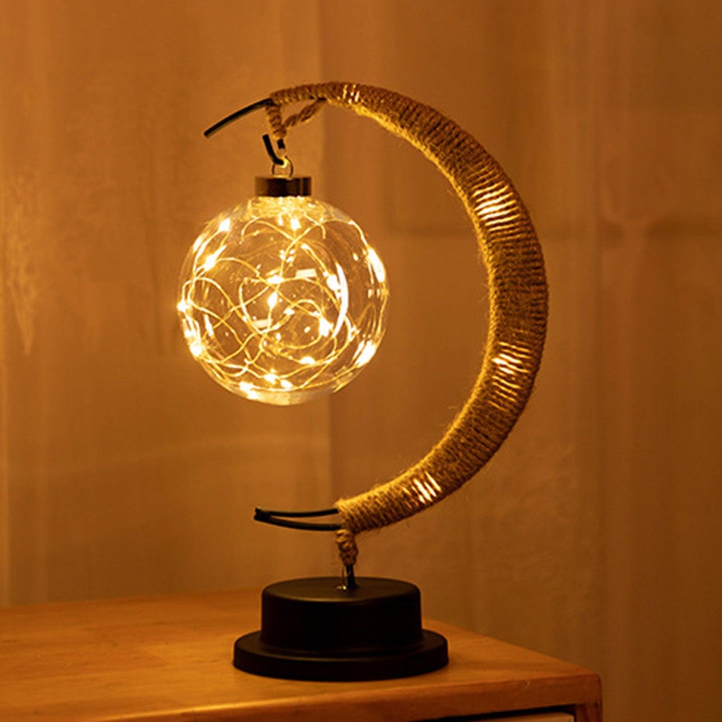 USB LED Moon Sepak Takraw Lamp Line Rattan Handmade Hemp Rope Wrought Iron Night Light Home Decoration Sleeping Lantern Light - DDD.MARKET