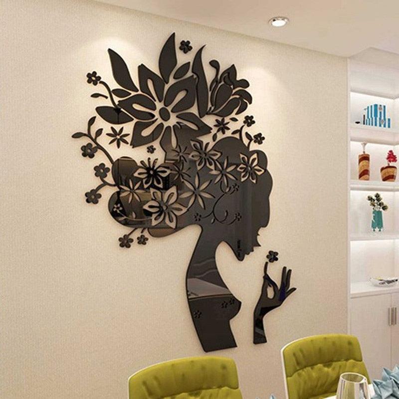 Bloom Multi-Pieces Flower Woman Pattern 3D Acrylic Decoration Wall Sticker DIY Wall Poster Wedding Home Decor Bedroom Wallstick - DDD.MARKET