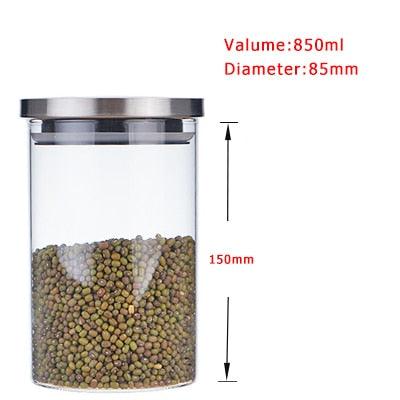 Container for Cereals Glass Jars with Stainless Steel Cover Glass Spice Jars Storage Tank Food Contain Coffee Bean Jars - DDD.MARKET