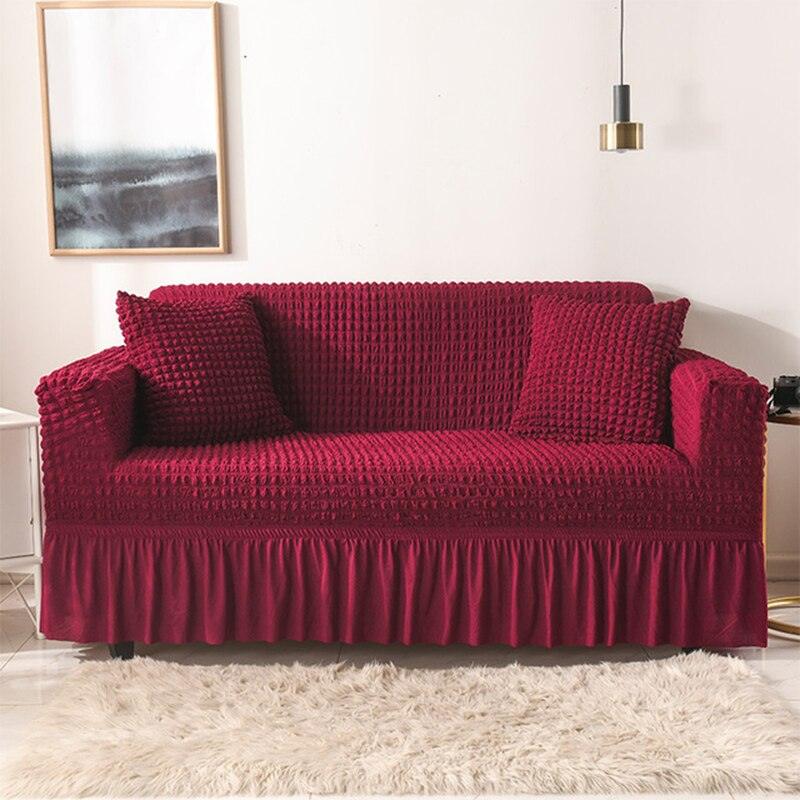 Elastic Sofa Cover Living Room Solid Color Sofa Cover Lattice Sofa Cover Elegant Skirt for Living Room Armchair Couch Sofa - DDD.MARKET