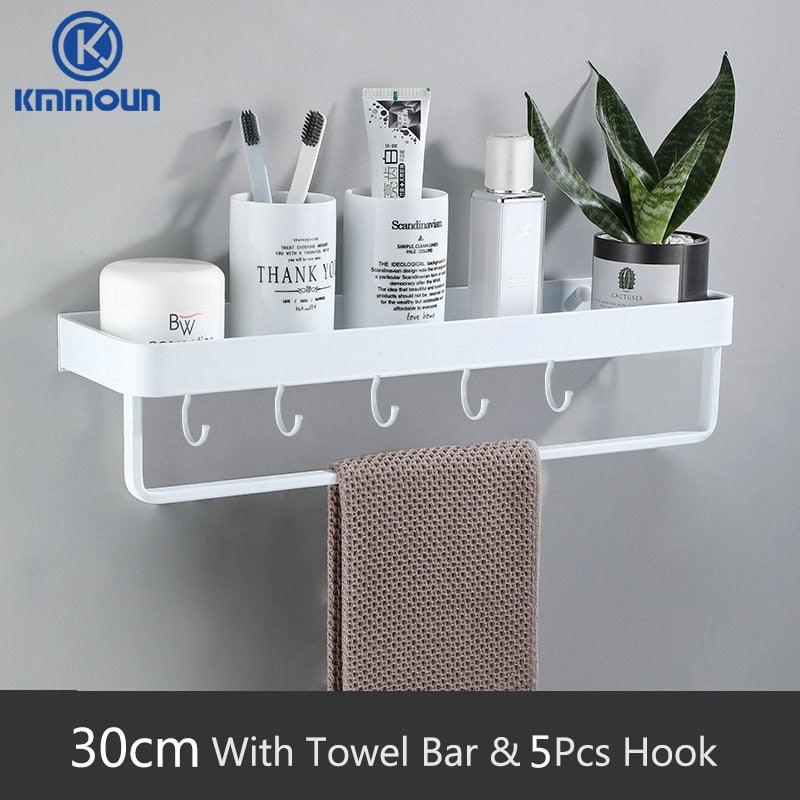 Black / White Bathroom Shelf Shampoo Holder Kitchen Storage Rack Bathroom Hardware Space Aluminum Shower Room Accessory - DDD.MARKET