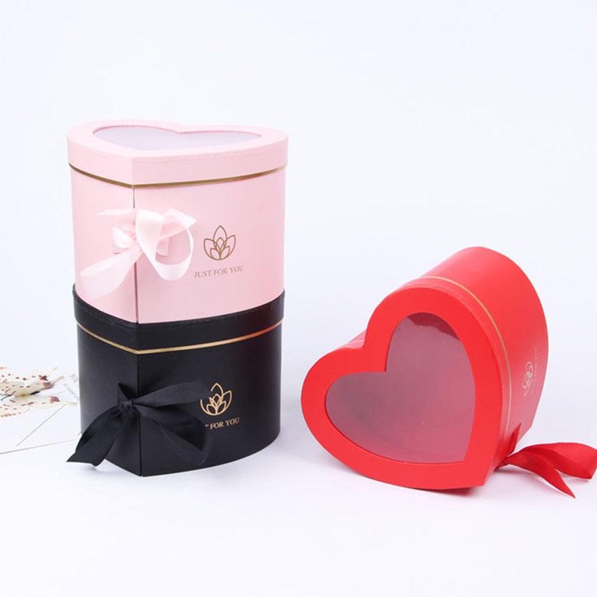 Rose Gift Box Double Layer Rotating Cardboard Boxes Heart Shaped Window Flower Packaging Valentines Day Bridesmaid Gift Box - DDD.MARKET