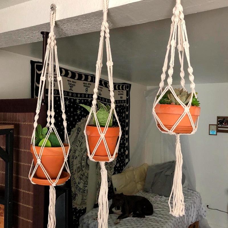 Macrame Handmade Plant Hanger Baskets Flower Pots Holder Balcony Hanging Decoration Knotted Lifting Rope Home Garden Supplies - DDD.MARKET