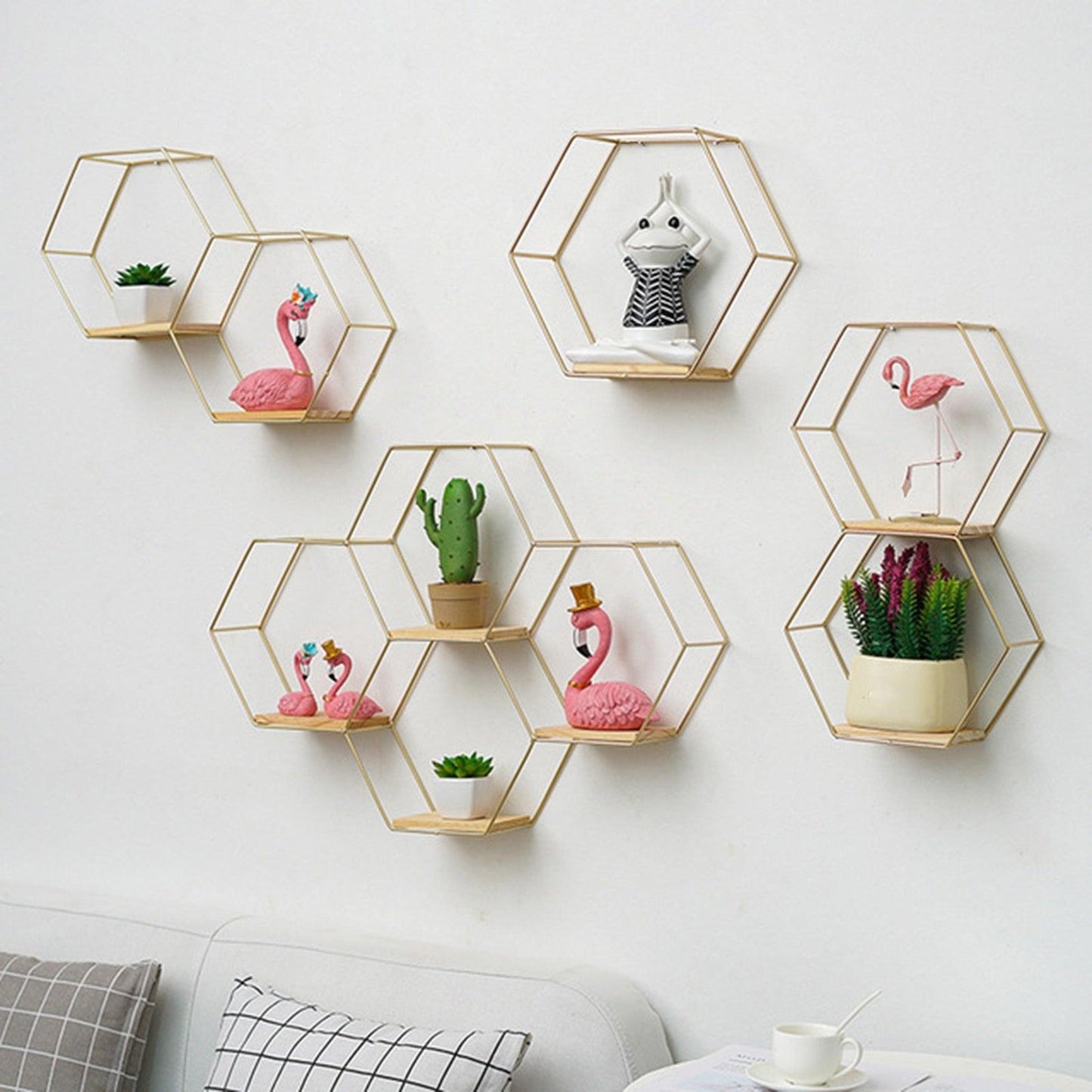 Wall Shelf Floating Shelves Wall Mounted Hexagon Storage Holder Storage Rack for Bedroom Living Room Office Organizer Decor - DDD.MARKET