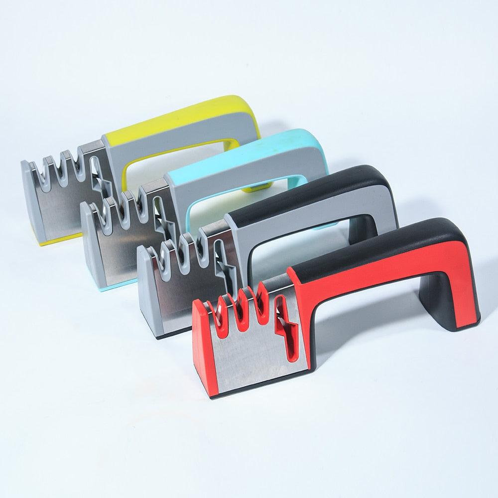 4 in 1 Knife Sharpener Ceramic Kitchen Knife Shears Scissors Sharpening Tools Diamond Coated Non-slip Base Stainless Steel - DDD.MARKET