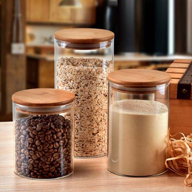 Storage Tank Food Container Bamboo Covered High Borosilicate Food Sealed Glass Tank Kitchen Miscellaneous Grain Organizer - DDD.MARKET