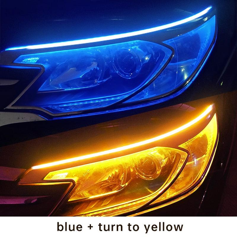 2pcs LED DRL Car Daytime Running Light Flexible Waterproof Strip Auto Headlights White Turn Signal Yellow Brake Flow Lights 12V - DDD.MARKET