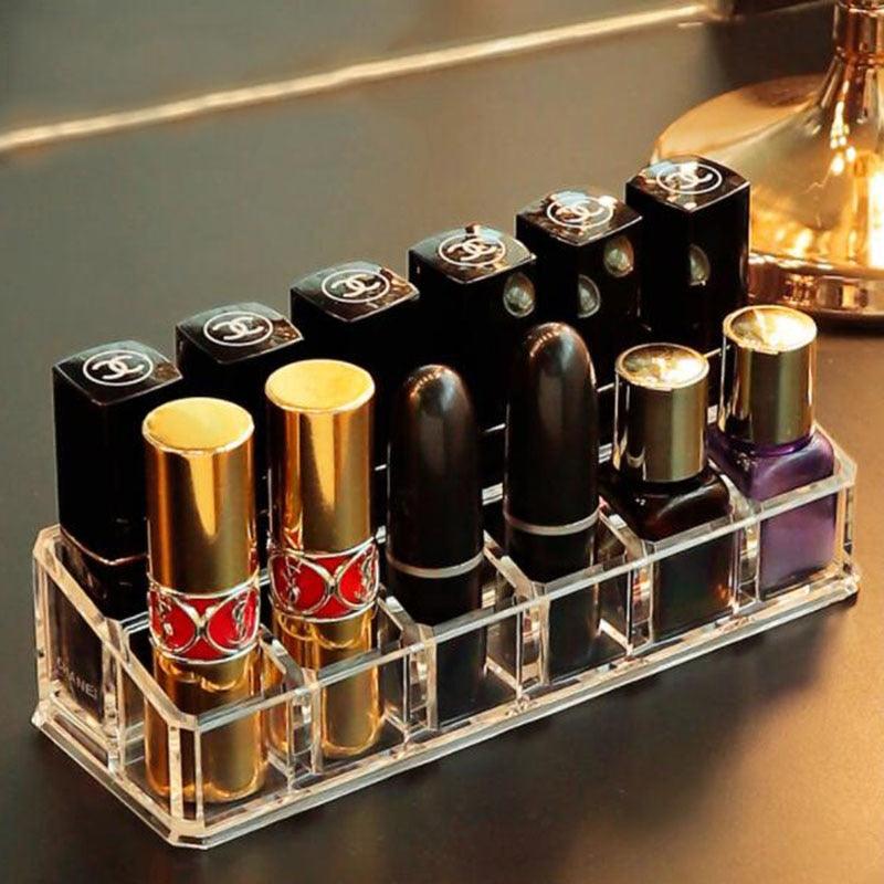 9/12 Grid Transparent Lipstick Storage Box Acrylic Makeup Organizer Cosmetic Storage Rack Desktop Finishing Bathroom Storage - DDD.MARKET