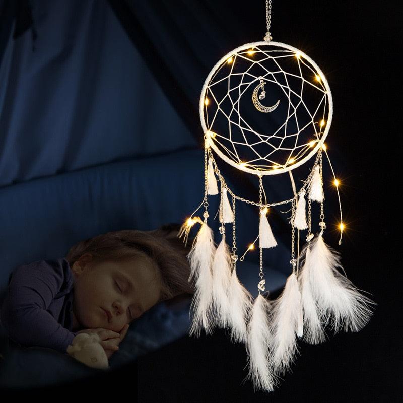 LED Lamp Flying Wind Chimes Lighting Dream Catcher Handmade Gifts Dreamcatcher Feather Pendant Romantic Creative Wall Hanging - DDD.MARKET