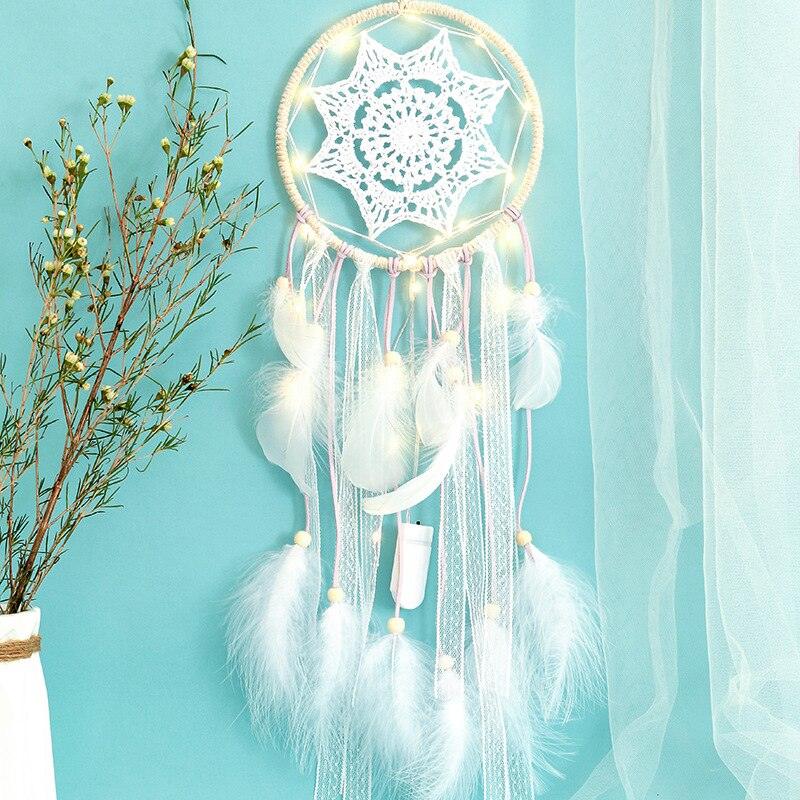 LED Lamp Flying Wind Chimes Lighting Dream Catcher Handmade Gifts Dreamcatcher Feather Pendant Romantic Creative Wall Hanging - DDD.MARKET