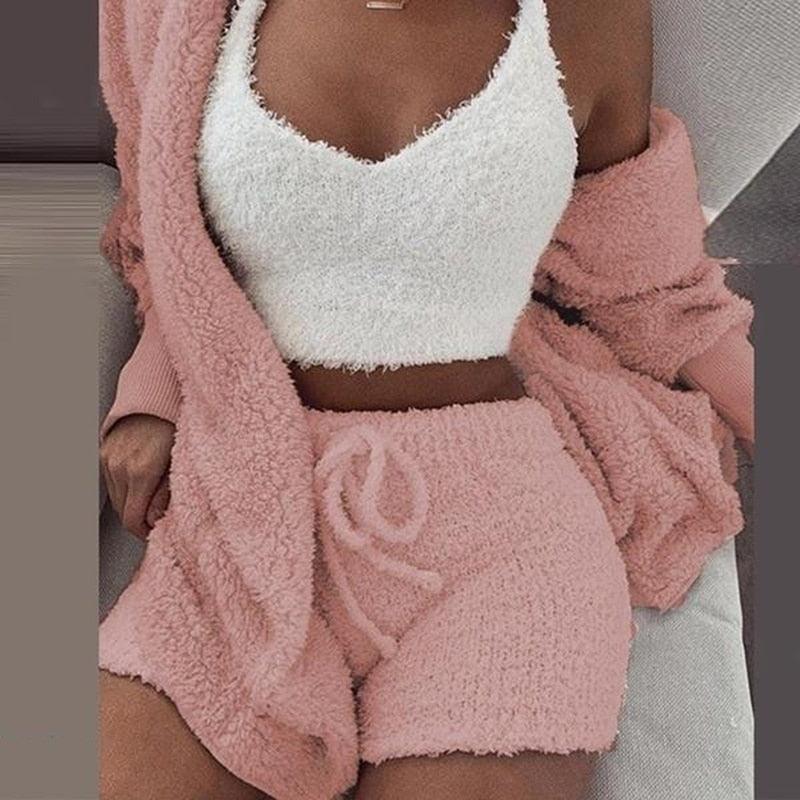 GAOKE Winter Autumn Three Pieces Set Hoodie Top And Short Tracksuit Women Set Elastic Waist Leisure 3 Piece Set Women Outfits - DDD.MARKET