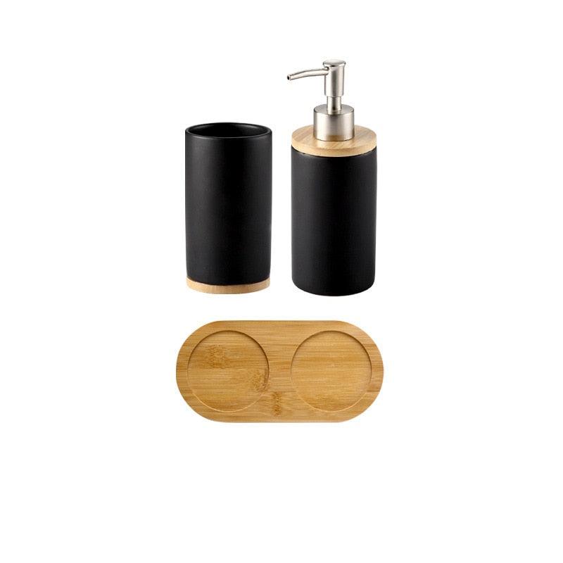 Ceramic Bamboo Toothbrush Holder Cup Bathroom Accessories Set Tumblers Bathroom Emulsion Container Dishwashing Liquid Container - DDD.MARKET