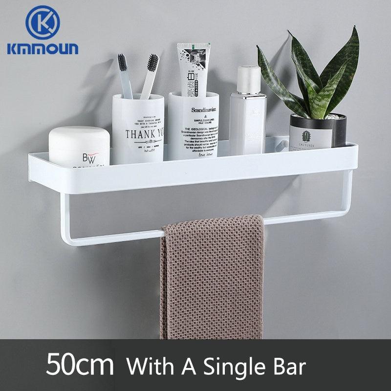 Black / White Bathroom Shelf Shampoo Holder Kitchen Storage Rack Bathroom Hardware Space Aluminum Shower Room Accessory - DDD.MARKET