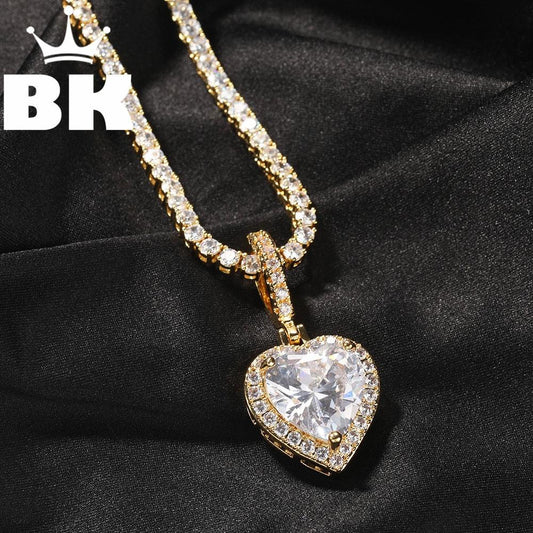 THE BLING KING New Peach Heart Pendant Necklace Color Psychedelic HipHop Full Iced Out Cubic Zirconia CZ Stone - DDD.MARKET