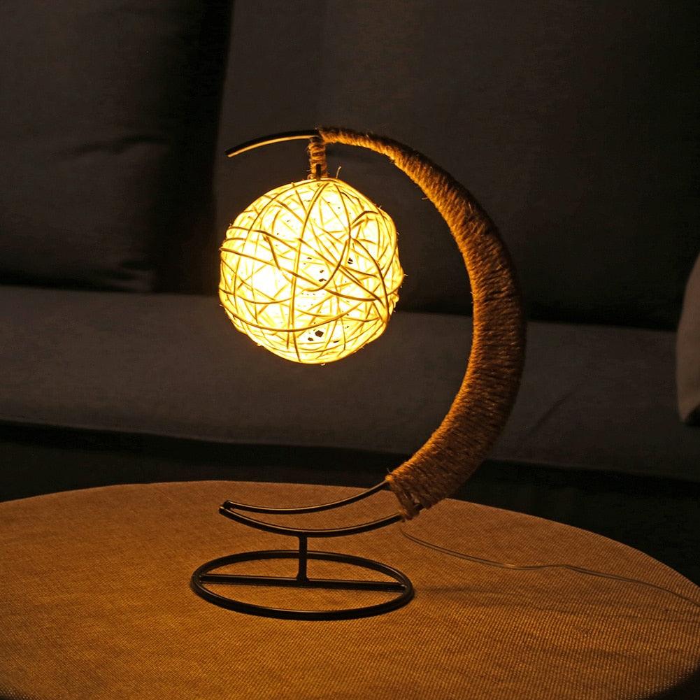 USB LED Moon Sepak Takraw Lamp Line Rattan Handmade Hemp Rope Wrought Iron Night Light Home Decoration Sleeping Lantern Light - DDD.MARKET