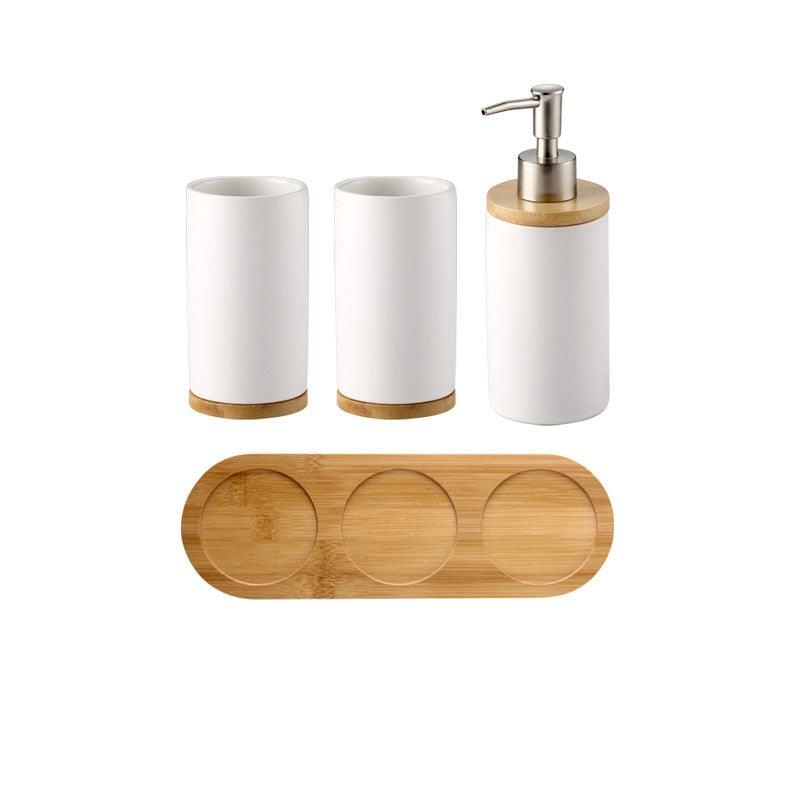 Ceramic Bamboo Toothbrush Holder Cup Bathroom Accessories Set Tumblers Bathroom Emulsion Container Dishwashing Liquid Container - DDD.MARKET