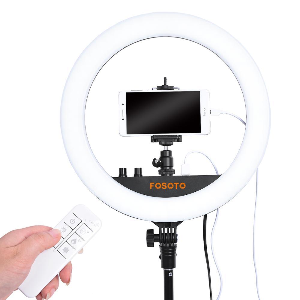 Fosoto FT-240RL 14 Inch Photographic Lighting 3000-6000K Ring lamp Camera Phone led Ring Light With Tripod And Remote For Makeup - DDD.MARKET