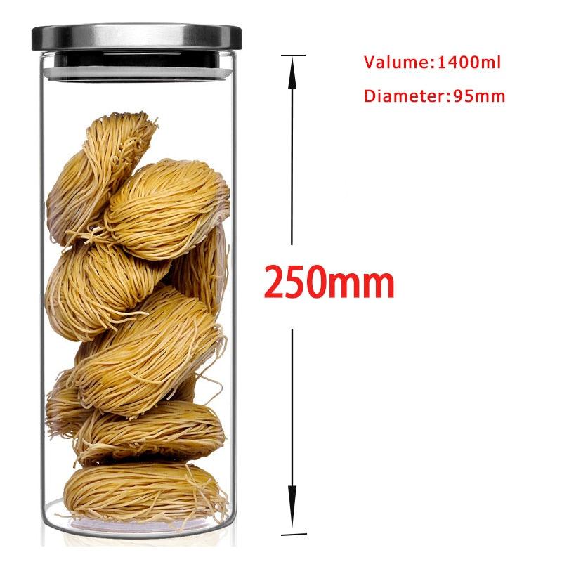 Container for Cereals Glass Jars with Stainless Steel Cover Glass Spice Jars Storage Tank Food Contain Coffee Bean Jars - DDD.MARKET