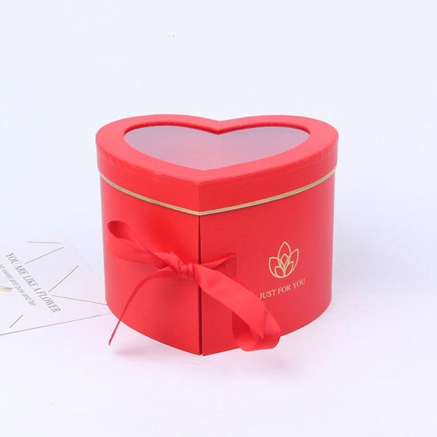 Rose Gift Box Double Layer Rotating Cardboard Boxes Heart Shaped Window Flower Packaging Valentines Day Bridesmaid Gift Box - DDD.MARKET