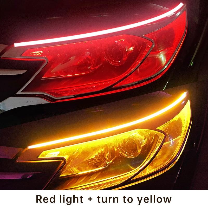 2pcs LED DRL Car Daytime Running Light Flexible Waterproof Strip Auto Headlights White Turn Signal Yellow Brake Flow Lights 12V - DDD.MARKET