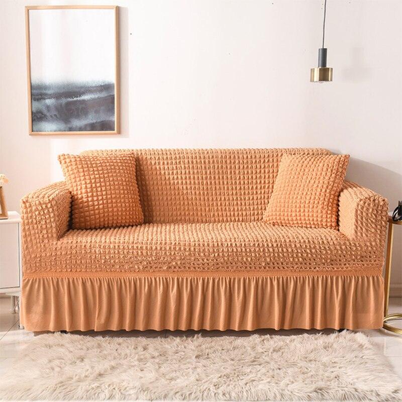 Elastic Sofa Cover Living Room Solid Color Sofa Cover Lattice Sofa Cover Elegant Skirt for Living Room Armchair Couch Sofa - DDD.MARKET