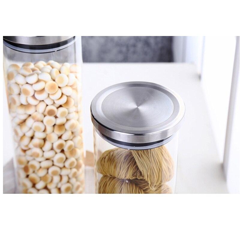 Container for Cereals Glass Jars with Stainless Steel Cover Glass Spice Jars Storage Tank Food Contain Coffee Bean Jars - DDD.MARKET