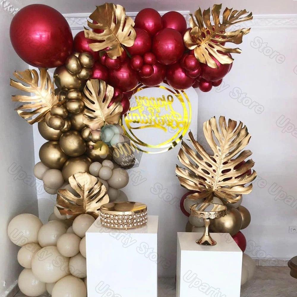 Burgundy Birthday Balloons Arch Chrome Gold Sand White Double Pearl Pomegranate Globos for Wedding Valentines Day Decor Supplies - DDD.MARKET