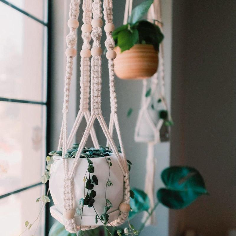 Macrame Handmade Plant Hanger Baskets Flower Pots Holder Balcony Hanging Decoration Knotted Lifting Rope Home Garden Supplies - DDD.MARKET