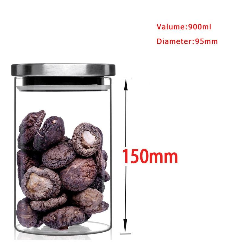 Container for Cereals Glass Jars with Stainless Steel Cover Glass Spice Jars Storage Tank Food Contain Coffee Bean Jars - DDD.MARKET