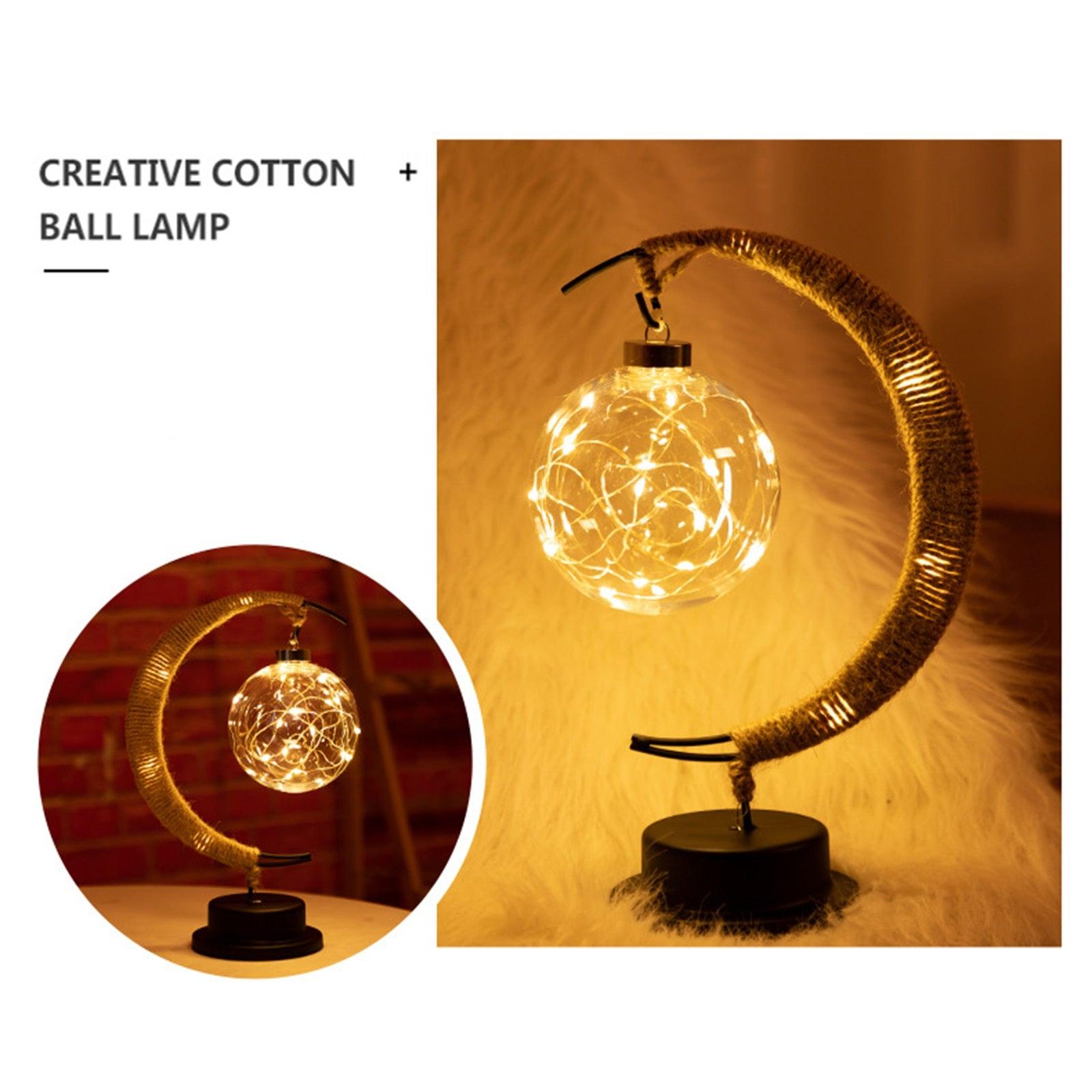 USB LED Moon Sepak Takraw Lamp Line Rattan Handmade Hemp Rope Wrought Iron Night Light Home Decoration Sleeping Lantern Light - DDD.MARKET