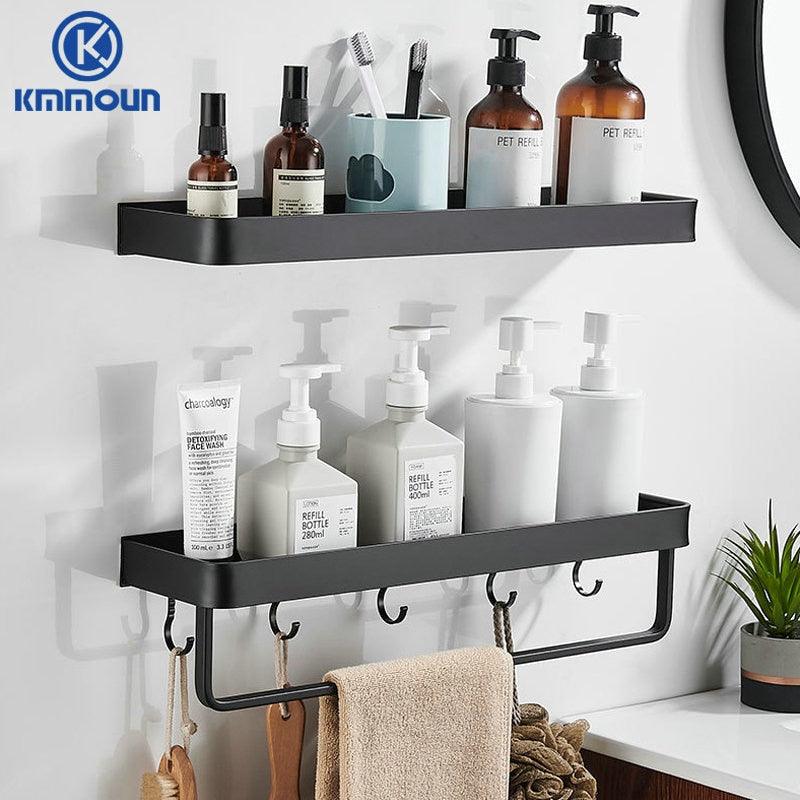 Black / White Bathroom Shelf Shampoo Holder Kitchen Storage Rack Bathroom Hardware Space Aluminum Shower Room Accessory - DDD.MARKET