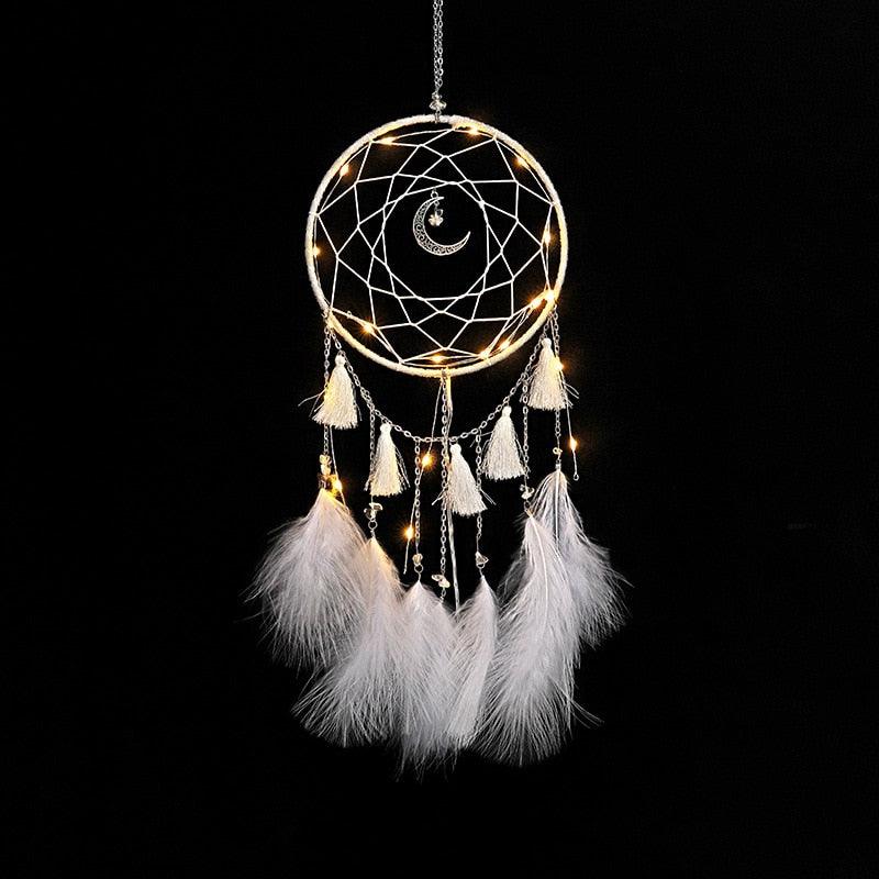 LED Lamp Flying Wind Chimes Lighting Dream Catcher Handmade Gifts Dreamcatcher Feather Pendant Romantic Creative Wall Hanging - DDD.MARKET